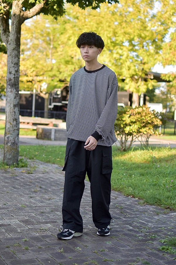 【INTERPLAY x たいが】 Combination Color Drawstring Long Sleeve Tops(UNISEX)-BLACKボーダー- 623580014-19