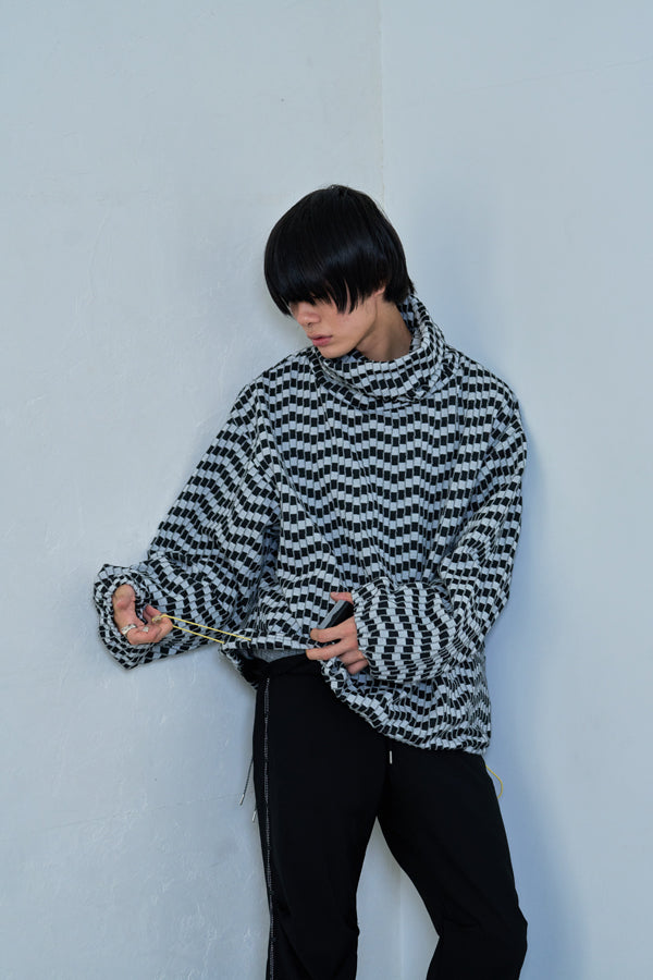 【Nora Lily】Patchwork Border Volume Neck Top (UNISEX)-BLACK Border-224580098-19F