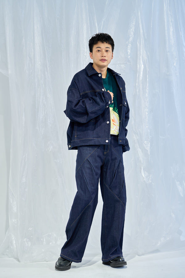 【Nora Lily】Tuck Arm Big Blouson (UNISEX)-Indigo DENIM-224542079-92F