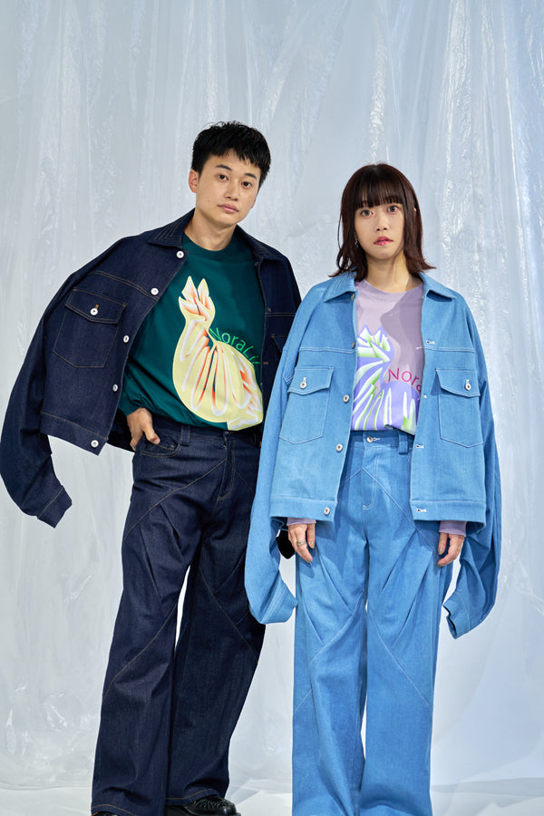 【Nora Lily】Tuck Arm Big Blouson (UNISEX)-Light BLUE DENIM-224542079-90F