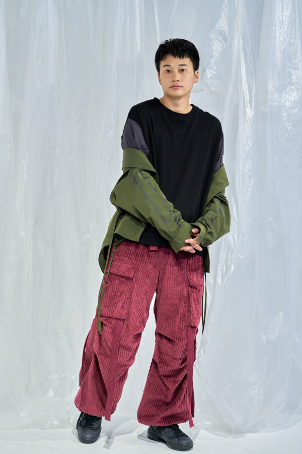 【Nora Lily】Big WELE Corduroy Cargo Pants (UNISEX)-BORDEAUX-224560057-69F