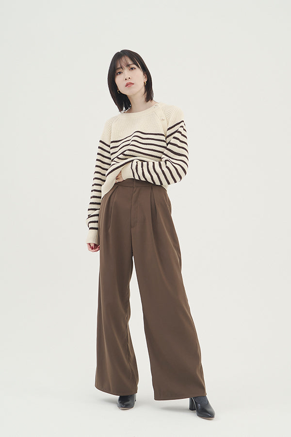 【NoraLily】Box Tuck Semi-Flare Pants ＜UNISEX＞-BROWN-