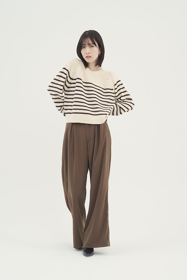 【NoraLily】Box Tuck Semi-Flare Pants ＜UNISEX＞-BROWN-