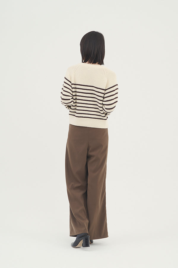 【NoraLily】Buttoned Collar Panel Border Sweater -IVO x MOC Border-