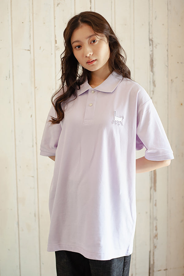 【NoraLily】Nora NEKO Patch Big S-S Polo Shirts -WHT/LAV/NAY- 3colors (UNISEX)