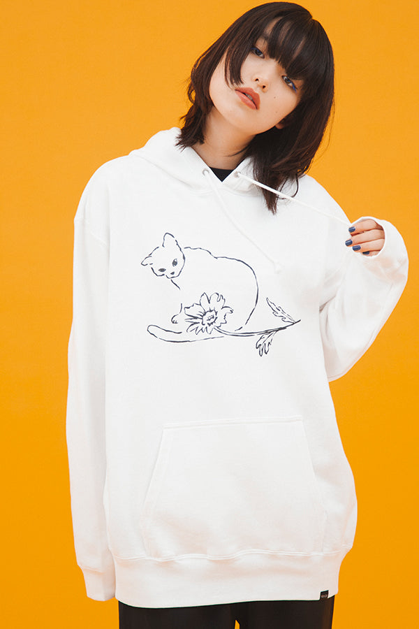 【NoraLily】Cat×Flower Print Hoodie -WHT/GRN/BLK- 3colors (UNISEX)