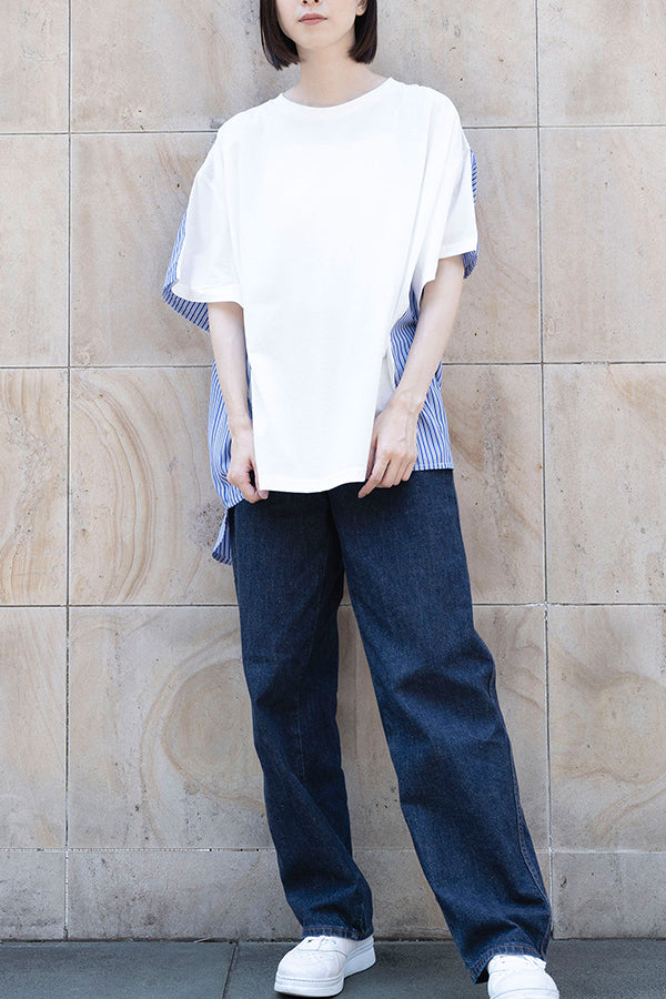 【NoraLily】Docking S/S Combi-Pullover＜UNISEX＞ -WHT×BLU-