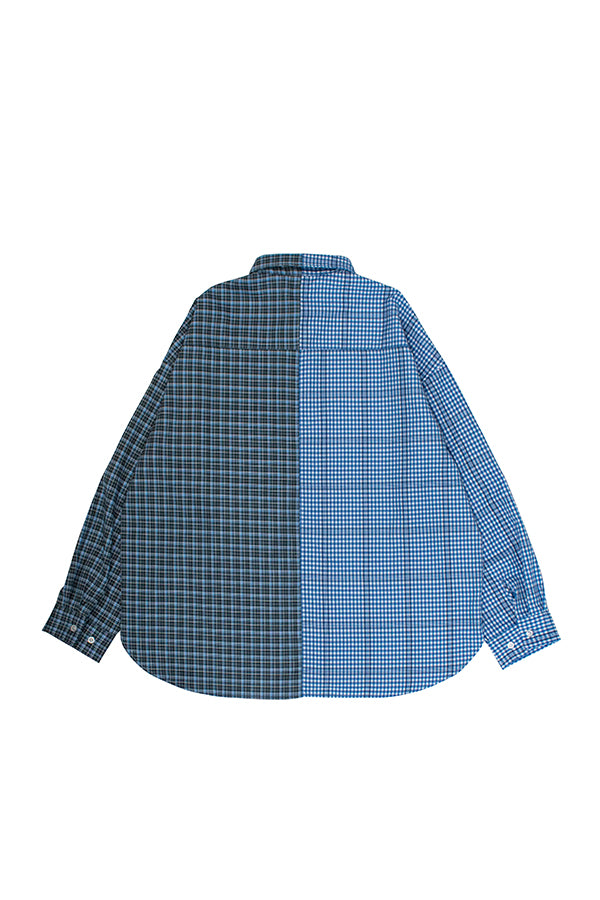 【NoraLily】Crazy Pattern Shirt ＜UNISEX＞ -BLUE Check -