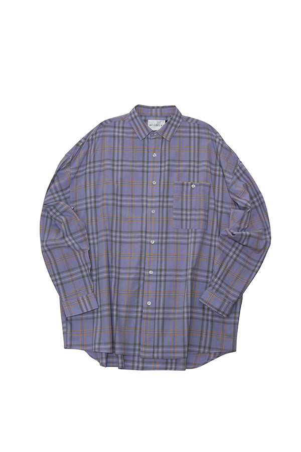 【INTERPLAY】Regular Collar Big Shirts -LAVENDER Check- (UNISEX) 621180002-85