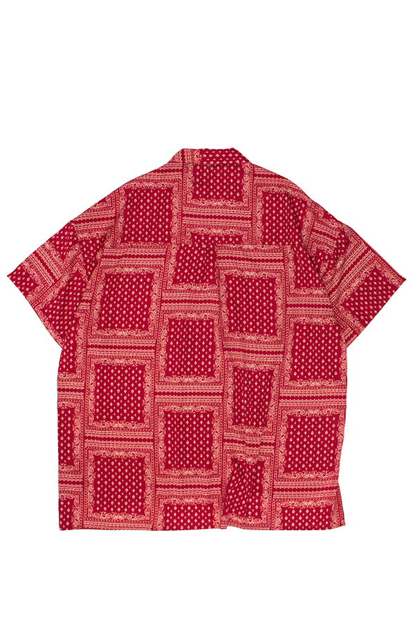【INTERPLAY】Open Collar S/S Over size Shirt -Wine RED Bandana- (UNISEX) 621380002-65