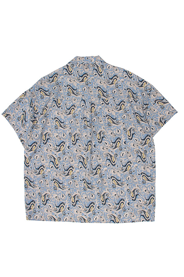 【INTERPLAY】Opne Collar S/S Over size Shirt -SAX Paisley- (UNISEX) 621380002-91