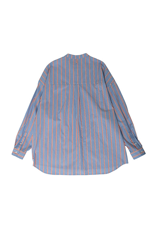 【INTERPLAY】Band Collar Shirt 2 -SAX Multi Stripe- (UNISEX) 622580013-91