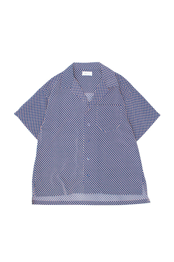 【NoraLily】Geometry Pattern Open Collar Shirt＜UNISEX＞Blue GRY pt