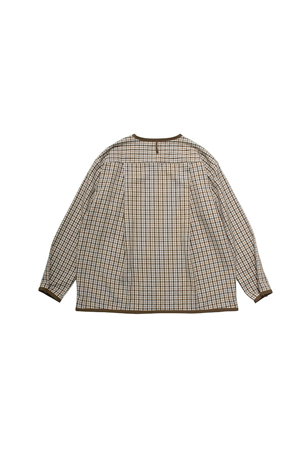 【INTERPLAY x AYUMI】 Snap button No Collar Shirt  -KHA x WHT Check- (UNISEX) 622580015-27