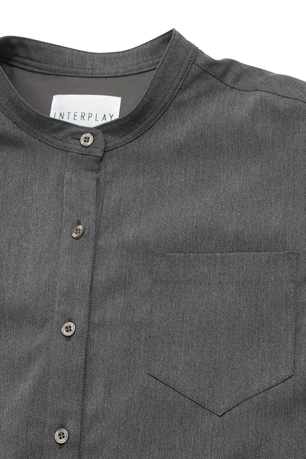 【INTERPLAY x AYA】Stand Collar Tiered Shirt One-piece -Charcoal GREY-  622550003-11