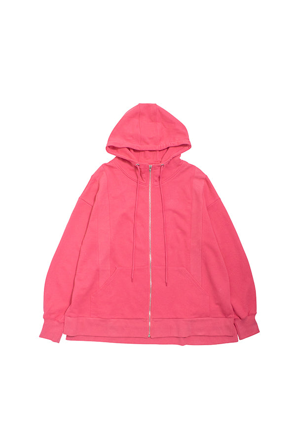 【NoraLily】Full Zip Hoodie Switched with Ribs ＜UNISEX＞-Fuchsia PINK -