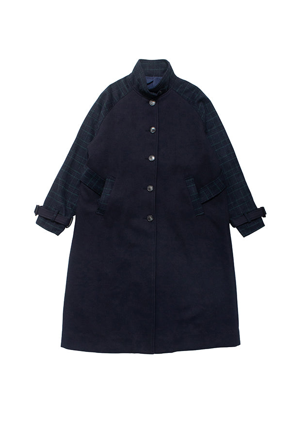 【NoraLily】Warm Stand Collar Coat with Color Scheme＜UNISEX＞<br>-NAVY x Navy Check-