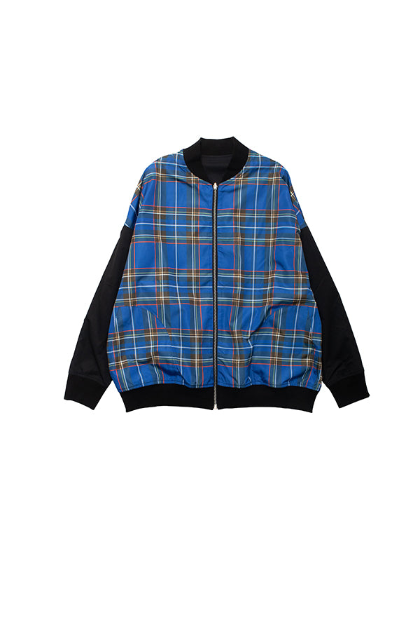 【NoraLily】Light and Loose Reversible MA-1 with Color Scheme ＜UNISEX＞-BLACK x Blue Ckeck-