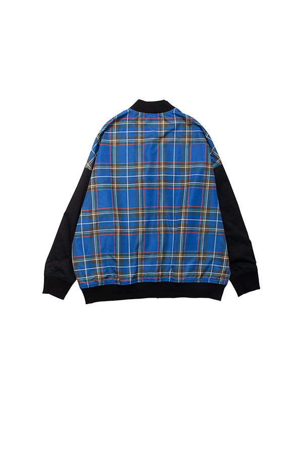 【NoraLily】Light and Loose Reversible MA-1 with Color Scheme ＜UNISEX＞-BLACK x Blue Ckeck-