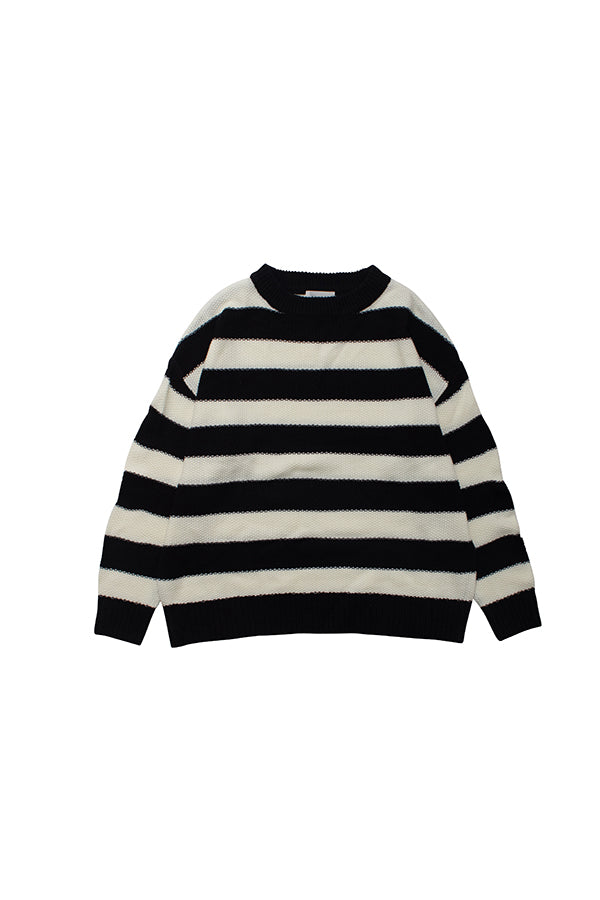 【NoraLily】Bold Traditional Border Sweater ＜UNISEX＞-BLK x WHT Border-