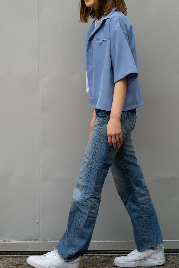 【Noralily】Open Collar Square Solid Shirt -SAX-