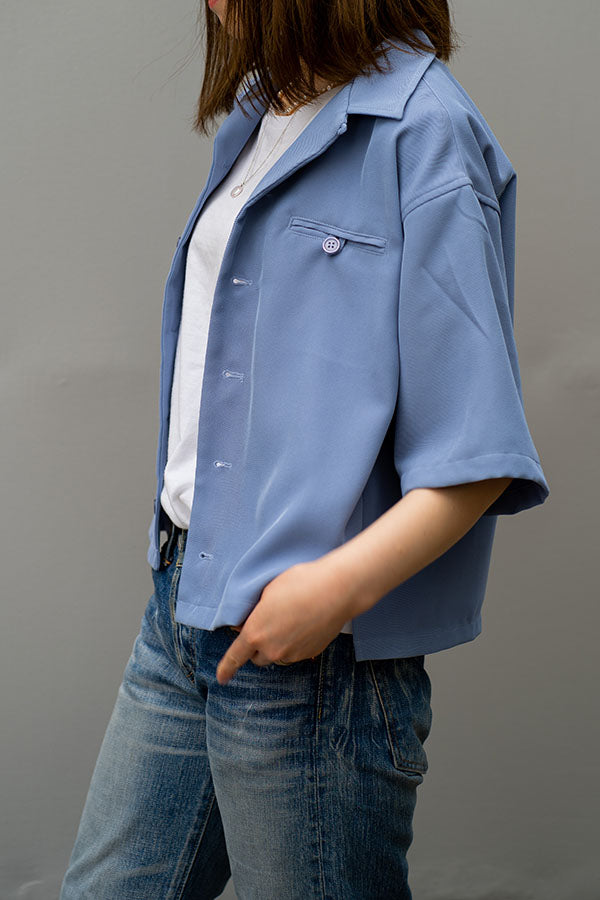 【Noralily】Open Collar Square Solid Shirt -SAX-