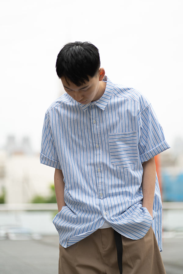 【INTERPLAY x AYUMI】Stripe Over Size S/S Shirt  -BLUE stripe- (UNISEX) 622180008-92