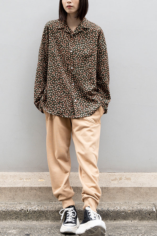 【NoraLily】Open Collar L/S Short Shirt＜UNISEX＞ -GRN Leaf -