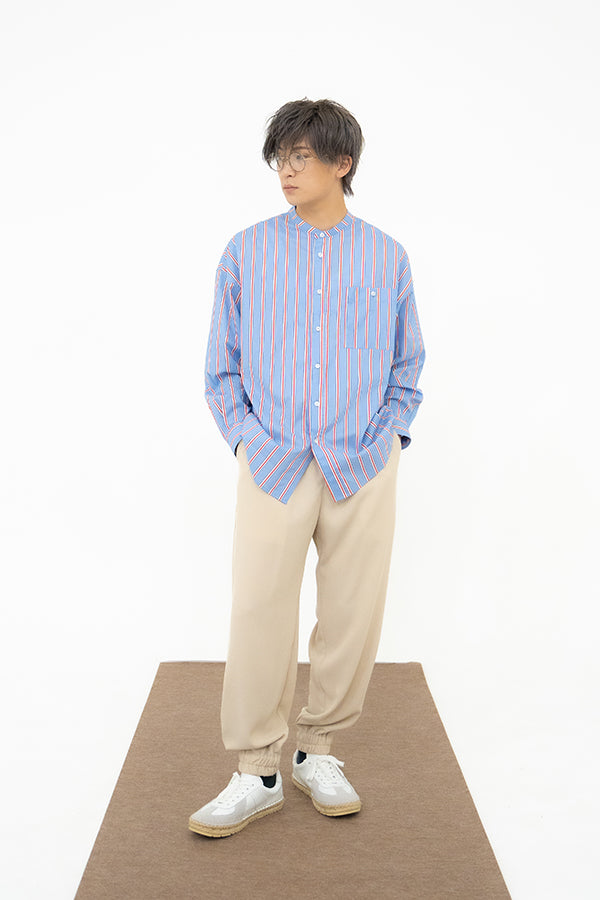 【INTERPLAY】Band Collar Shirt 2 -SAX Multi Stripe- (UNISEX) 622580013-91