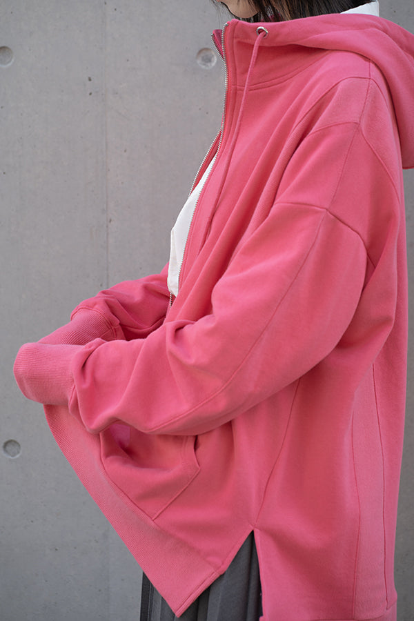 【NoraLily】Full Zip Hoodie Switched with Ribs ＜UNISEX＞-Fuchsia PINK -