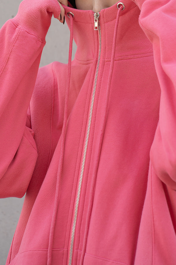 【NoraLily】Full Zip Hoodie Switched with Ribs ＜UNISEX＞-Fuchsia PINK -