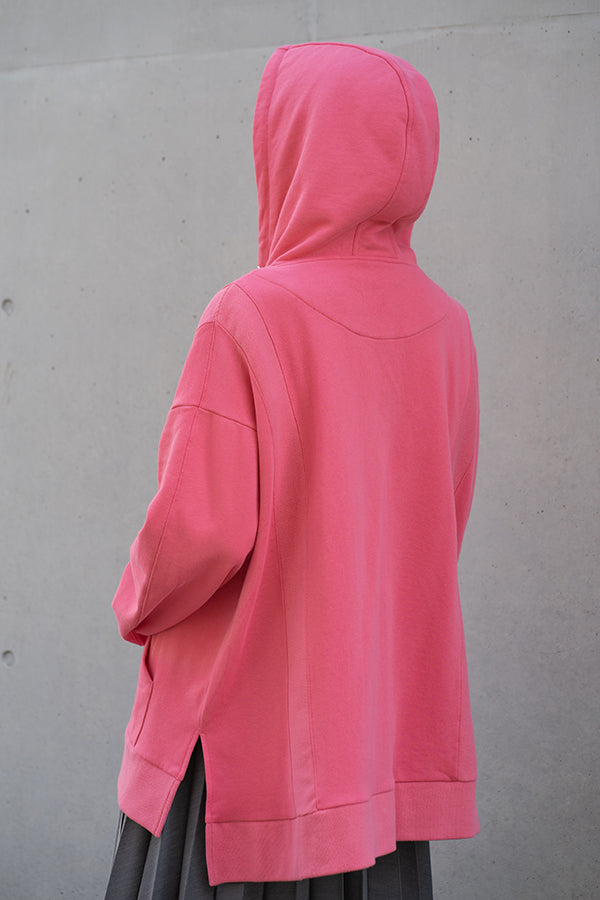 【NoraLily】Full Zip Hoodie Switched with Ribs ＜UNISEX＞-Fuchsia PINK -