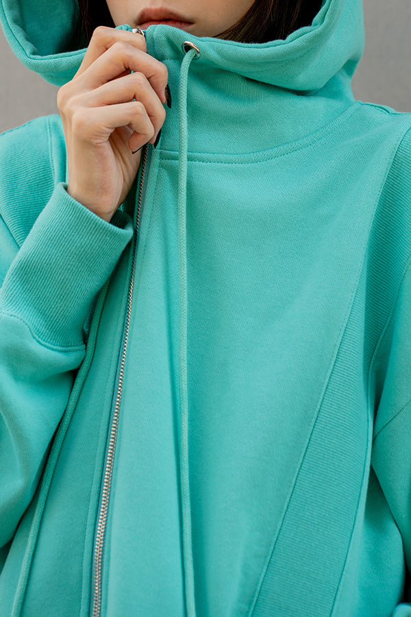 【NoraLily】Full Zip Hoodie Switched with Ribs ＜UNISEX＞-Emerald GREEN -