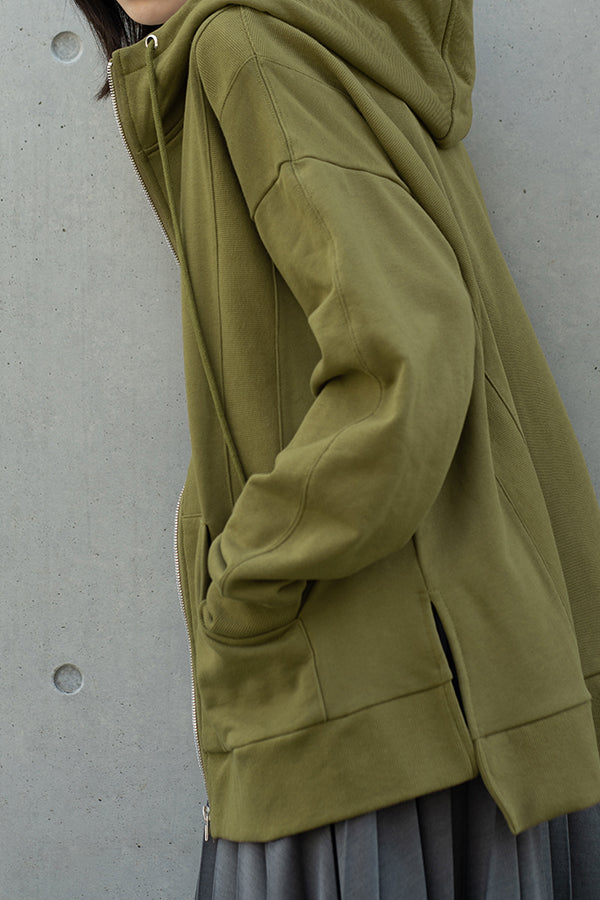 NoraLily】Full Zip Hoodie Switched with Ribs ＜UNISEX＞-Gold KHAKI