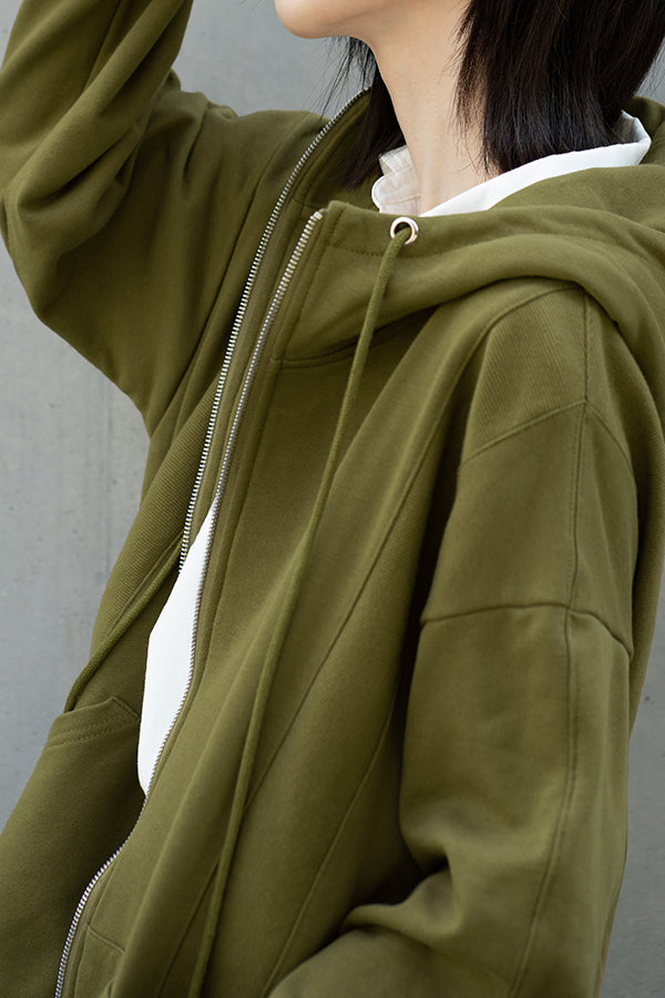 NoraLily】Full Zip Hoodie Switched with Ribs ＜UNISEX＞-Gold KHAKI