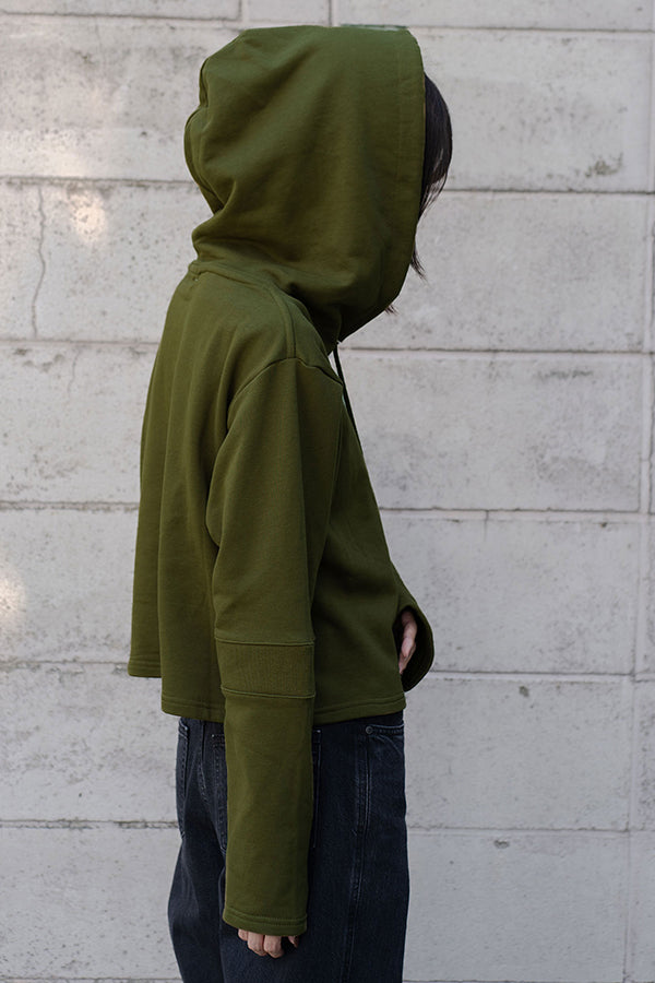 【NoraLily】Short Length Hoodie Switched with Ribs -Gold KHAKI -