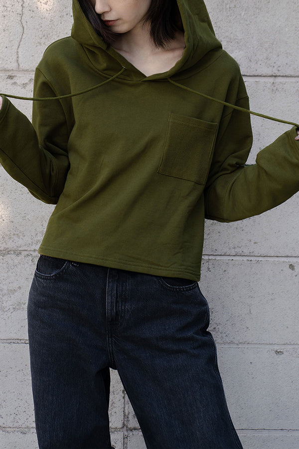 【NoraLily】Short Length Hoodie Switched with Ribs -Gold KHAKI -