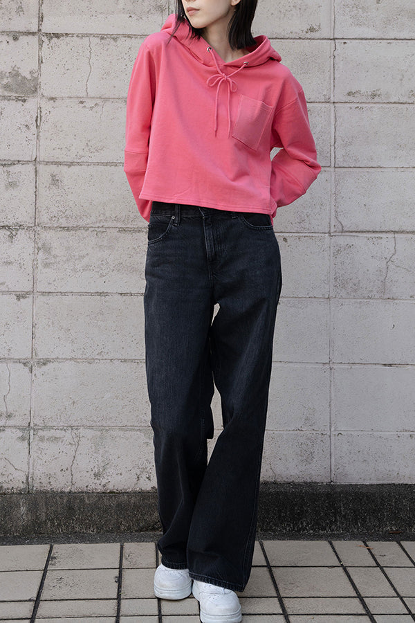 【NoraLily】Short Length Hoodie Switched with Ribs -Fuchsia PINK -