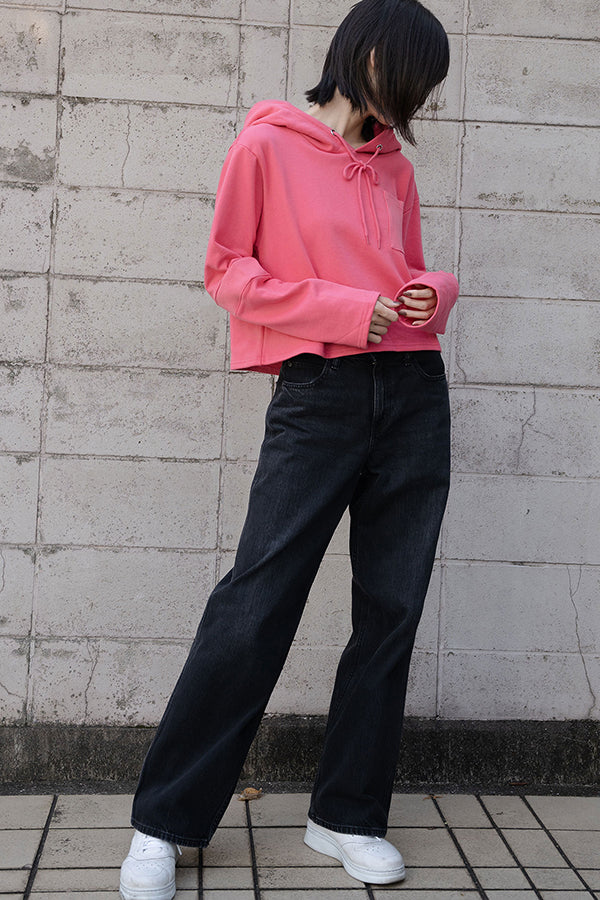 【NoraLily】Short Length Hoodie Switched with Ribs -Fuchsia PINK -