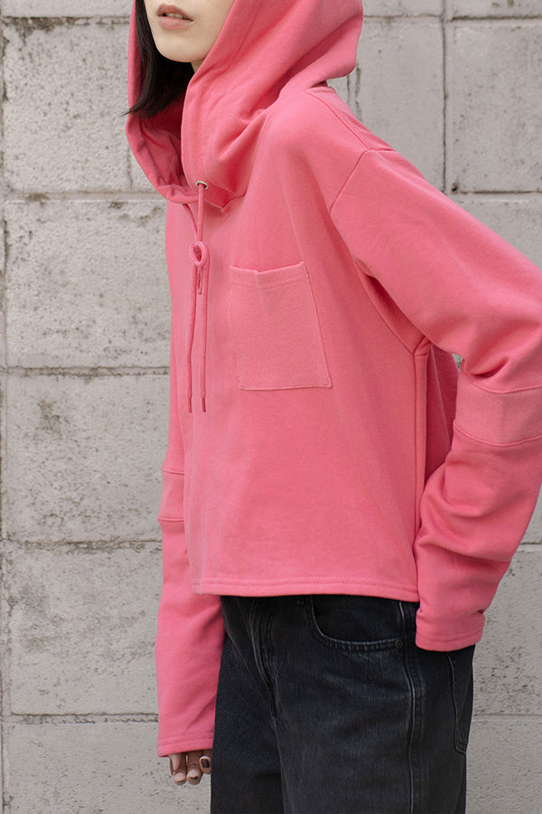 【NoraLily】Short Length Hoodie Switched with Ribs -Fuchsia PINK -