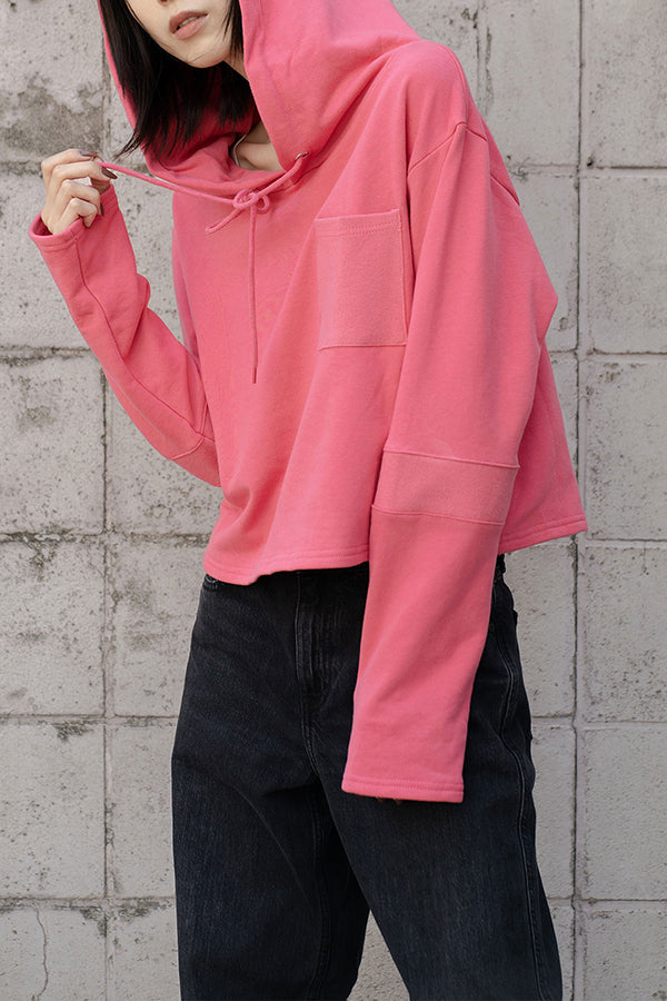 【NoraLily】Short Length Hoodie Switched with Ribs -Fuchsia PINK -