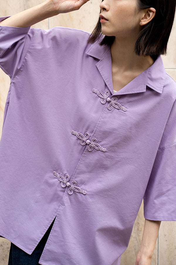 【NoraLily】China Open Collar S/S Shirt＜UNISEX＞ -L.PUR -