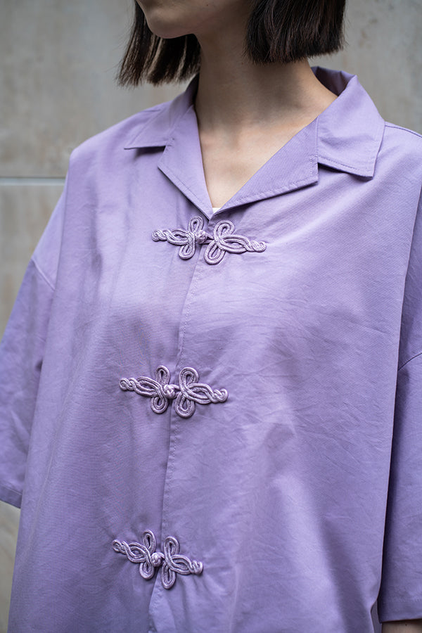 【NoraLily】China Open Collar S/S Shirt＜UNISEX＞ -L.PUR -