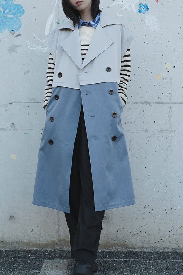 【NoraLily】Removable Over Trech Coat＜UNISEX＞-L.GRY×L.BLU-
