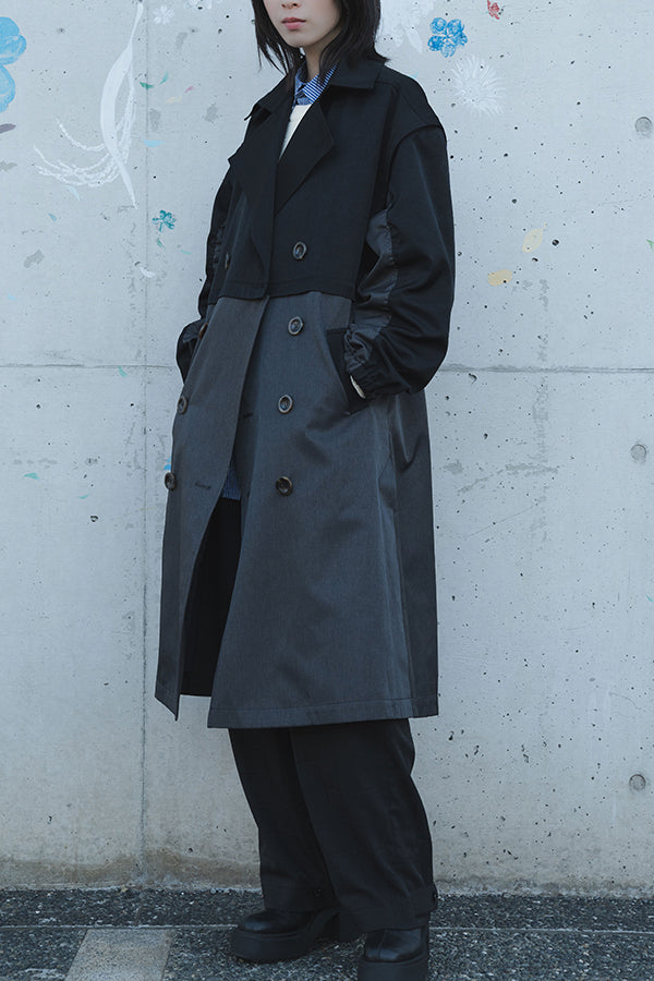 【NoraLily】Removable Over Trech Coat＜UNISEX＞-BLK×CHARCOAL-