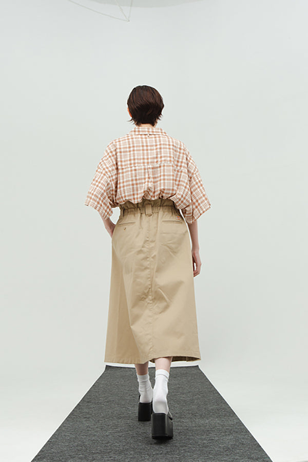 【INTERPLAY】Open Collar S/S Over size Shirt -BROWN Check- (UNISEX) 621380002-43