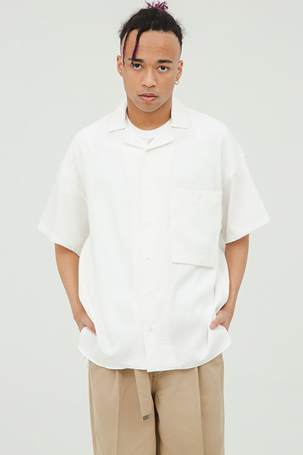 【INTERPLAY】Open Collar S/S Over size Shirt -WHITE- (UNISEX) 621380002-01