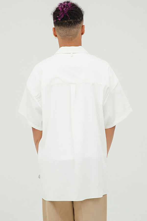 【INTERPLAY】Open Collar S/S Over size Shirt -WHITE- (UNISEX) 621380002-01