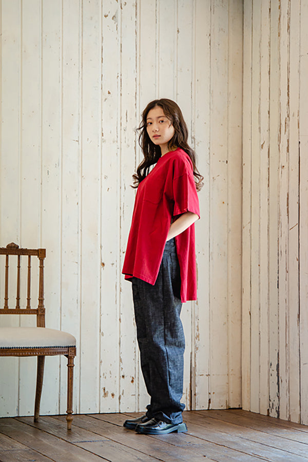 【NoraLily】Slit S-S Tee -YEL/RED/BLU/D.PUR- 4colors (UNISEX)