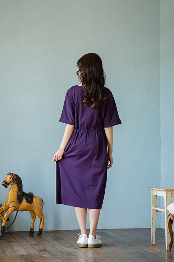 【Nora Lily】 S/S Simple Cut-Sew One-piece -YEL/RED/BLU/D.PUR- 4colors